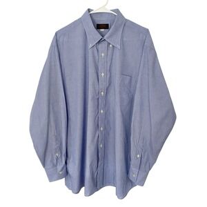 O'Connell Mens Blue Oxford Button Down Long Sleeve 100% Cotton USA 17.5/34